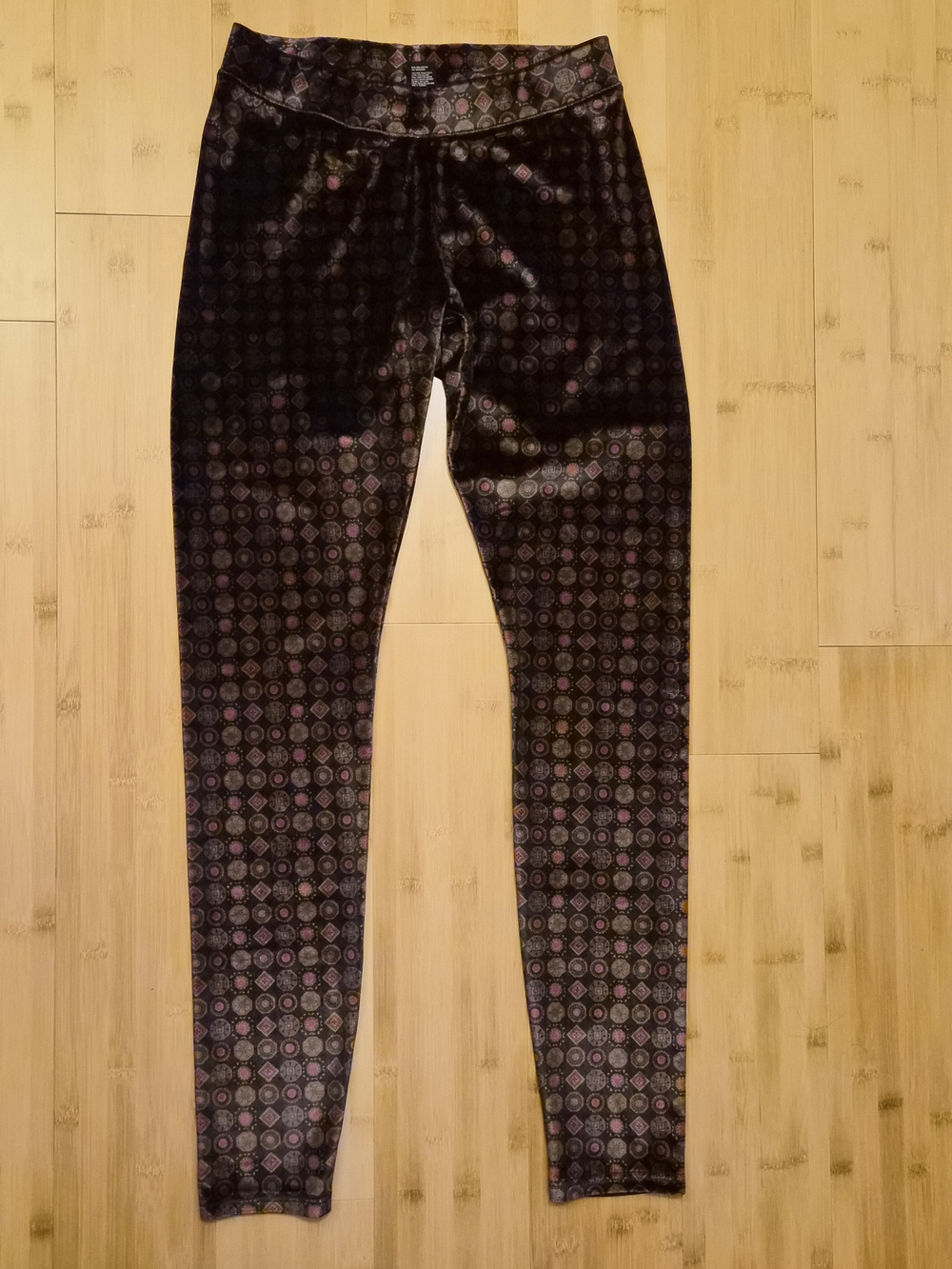 HUE Printed Velvet Leggings Boho Mosaic Tile Pattern Small